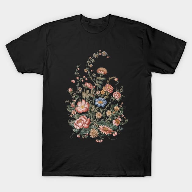 Cottagecore flower dark floral design T-Shirt by craftydesigns